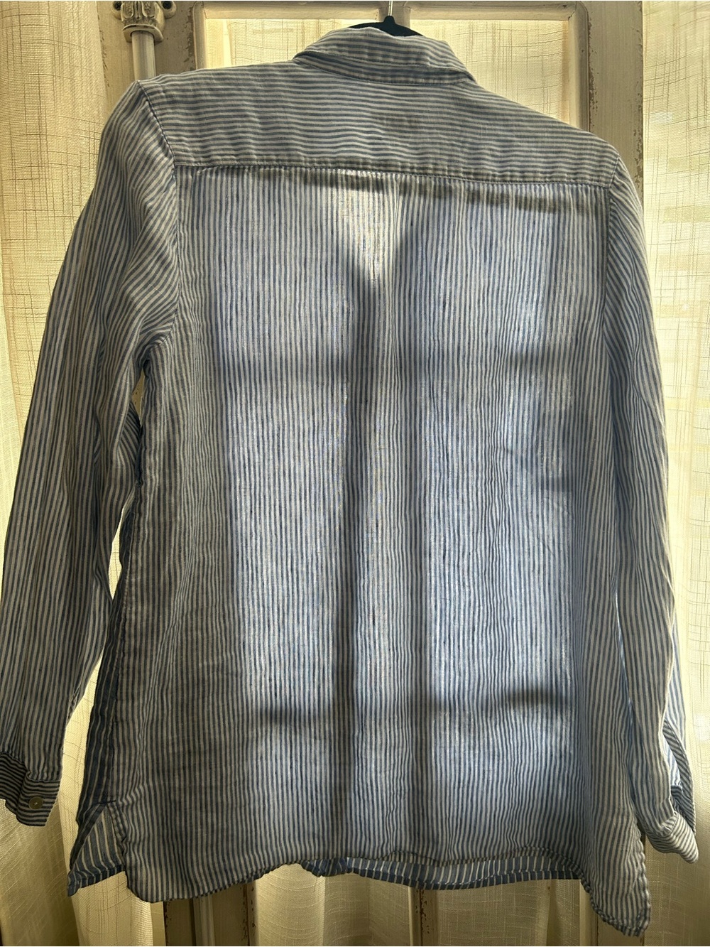 J.Jill j Jill LINEN Blue & White Striped Button-Up Shirt small Essential shirt - Picture 6 of 10